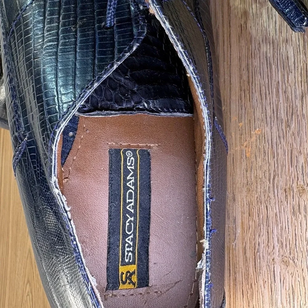 Stacy Adams Genuine Snake square toe classic dress Shoes Men 10 Navy Blue Tassel